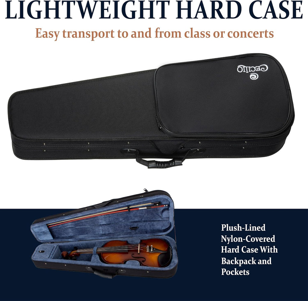 Cecilio 4/4 Full Size Acoustic & Electric Violin for Beginners & Professionals, Hand-Carved Solid Spruce Top, Ebony Fine Tuners, Full Set with Case, Bow, Rosin & AUX Cable (Metallic Black)