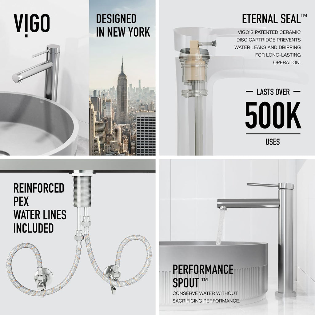 VIGO Jewel Single-Handle Single-Hole Mount Bathroom Sink Bathroom Sink Faucet, 11-Inch, Brushed Nickel, Modern Design, Solid Brass, 1.2 GPM WaterSense & Ceramic Disc Valve, Corrosion-Resistant