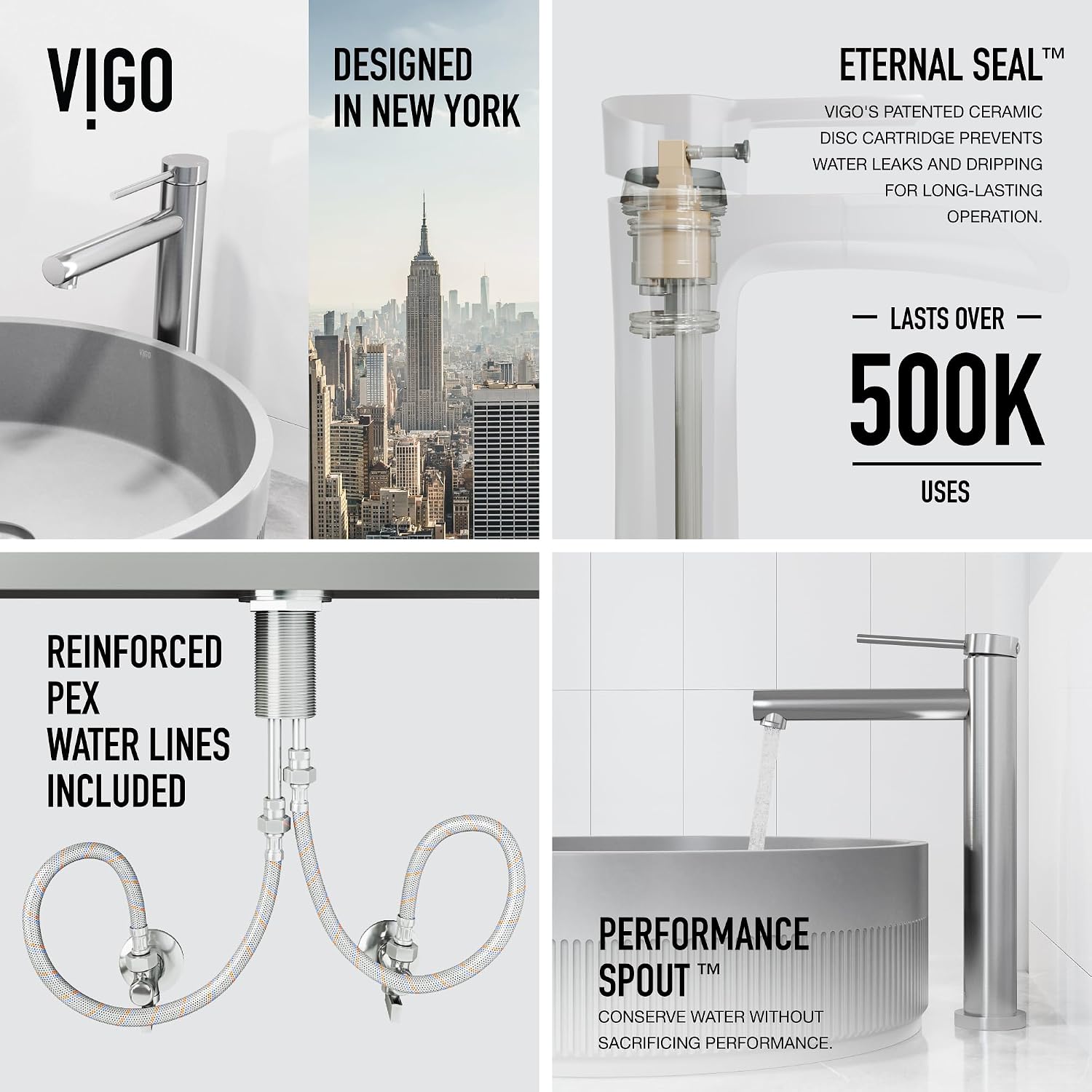 VIGO Jewel Single-Handle Single-Hole Mount Bathroom Sink Bathroom Sink Faucet, 11-Inch, Brushed Nickel, Modern Design, Solid Brass, 1.2 GPM WaterSense & Ceramic Disc Valve, Corrosion-Resistant