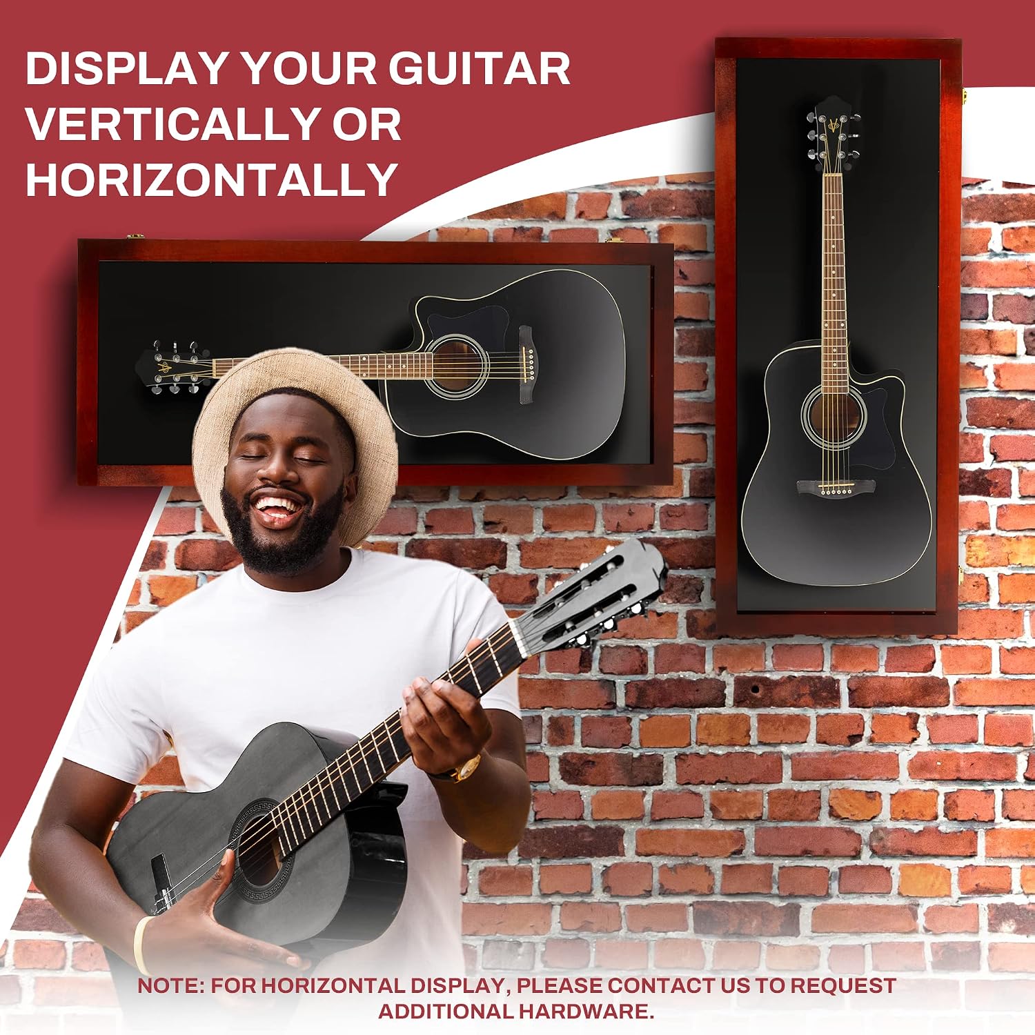 PENNZONI Acoustic Guitar Display Case - Acrylic Acoustic Guitar Case - Guitar Display Case Wall Mount Made from Hardwood Frame & Clear Acrylic - Cherry w/ Black Felt