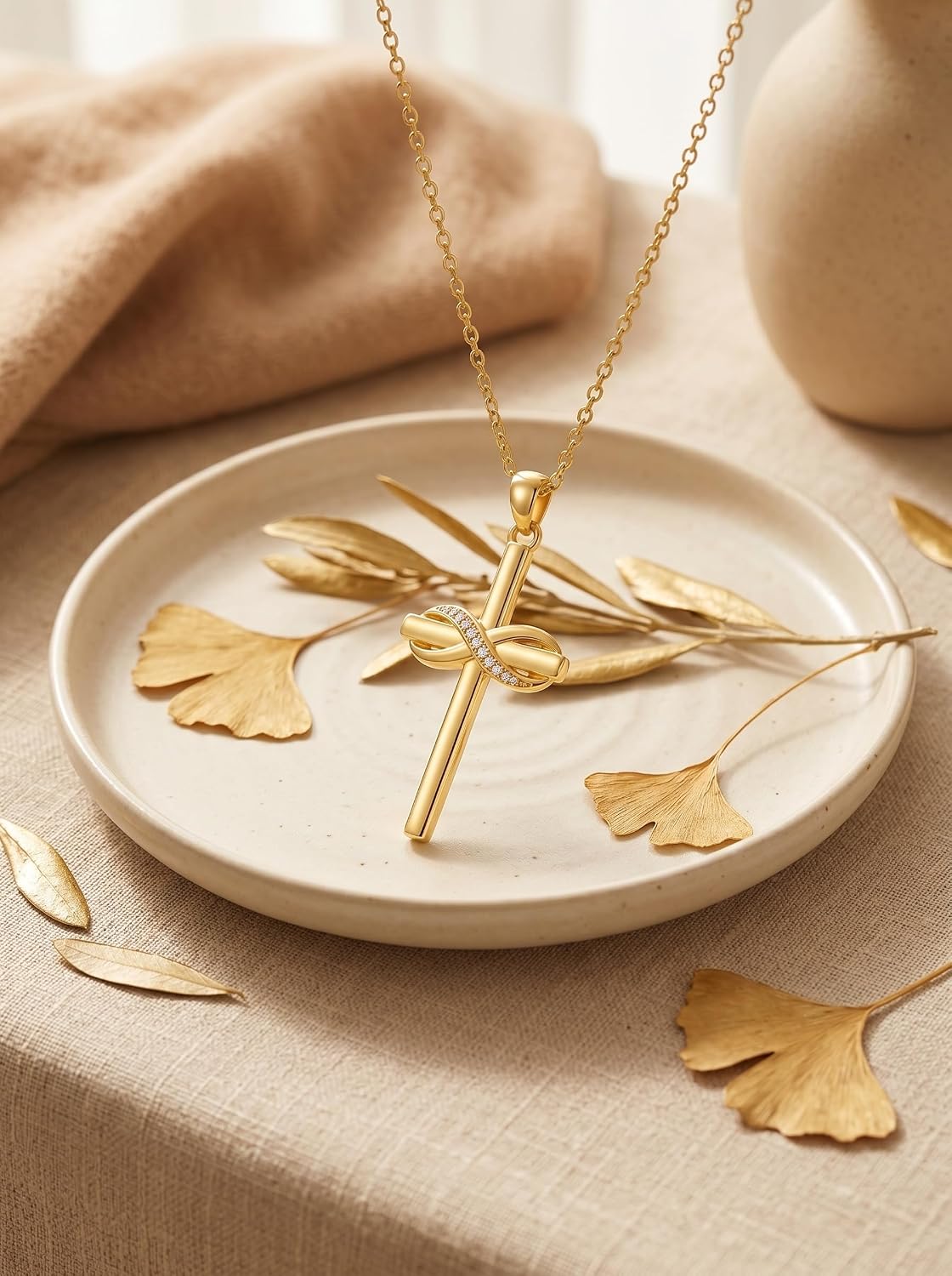 18K Gold Cross Pendant for Women Gold Cross Necklace 18K Gold Jewelry Religious Gift