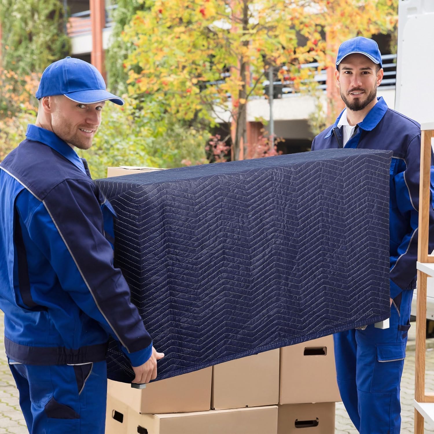 24 Moving Packing Blankets 80 x 72 Inches (35 lb/dz) Heavy Duty Moving Pads for Protecting Furniture Professional Quilted Shipping Furniture Pads (Dark Blue 24PCS)