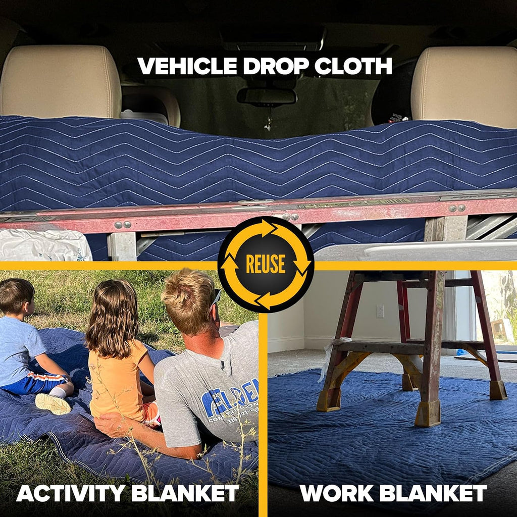 US Cargo Control Moving Blankets Heavy Duty 72'x80' 24-Pack (43 lbs/doz), Packing Blankets for Moving Furniture, Shipping, and Storage, Lightweight Quilted Furniture Pads, Tough Blue Polyester