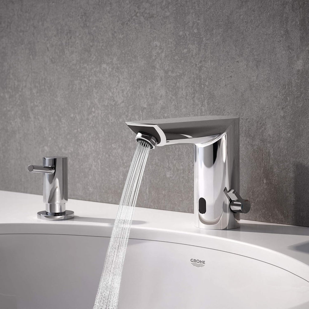 GROHE 36469000 Bau Cosmopolitan E Touchless Electronic Faucet with Temperature Control Lever, AC-Powered, Starlight Chrome