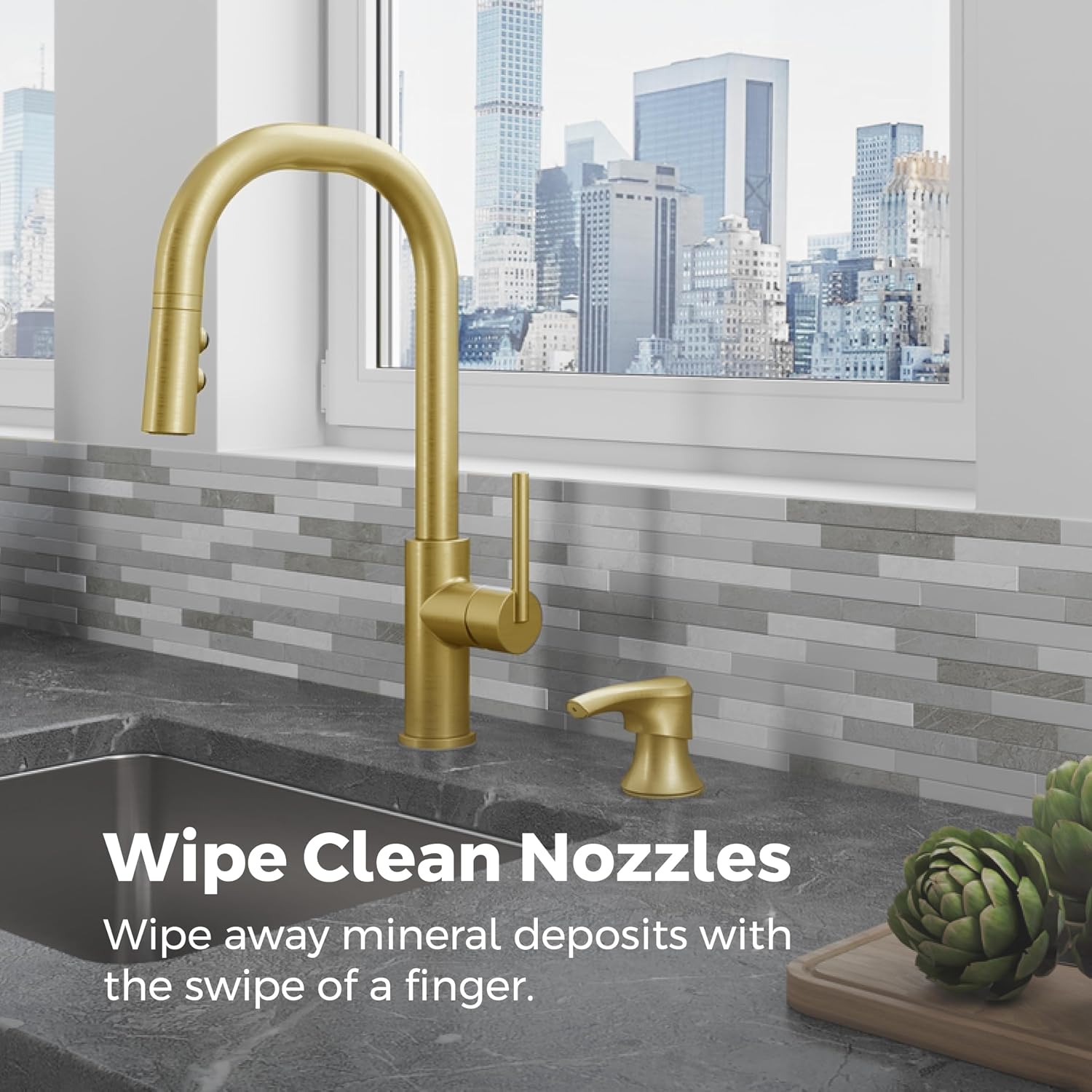 Pfister Zanna Kitchen Faucet with Pull Down Sprayer and Soap Dispenser, Single Handle, High Arc, NSF Certified, Brushed Gold Finish, F5297ZNRBG