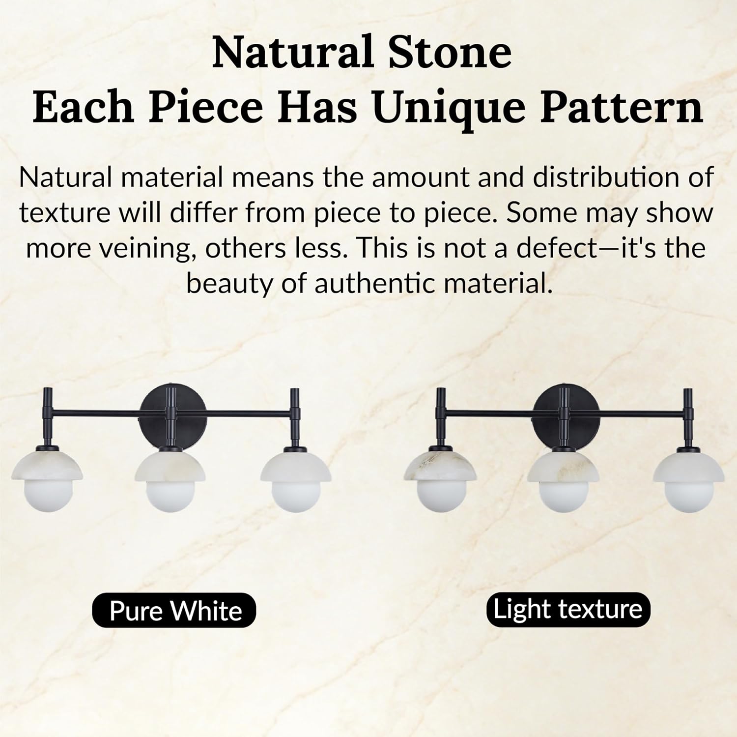 Alabaster 3-Light Wall Sconce, 20 Inch Modern Natural Marble Bathroom Vanity Sconce, Matte Black Alabaster Sconce Wall Lighting, Hand-Carved Wall Light Fixtures Decor for Hallway, Bathroom (Black)