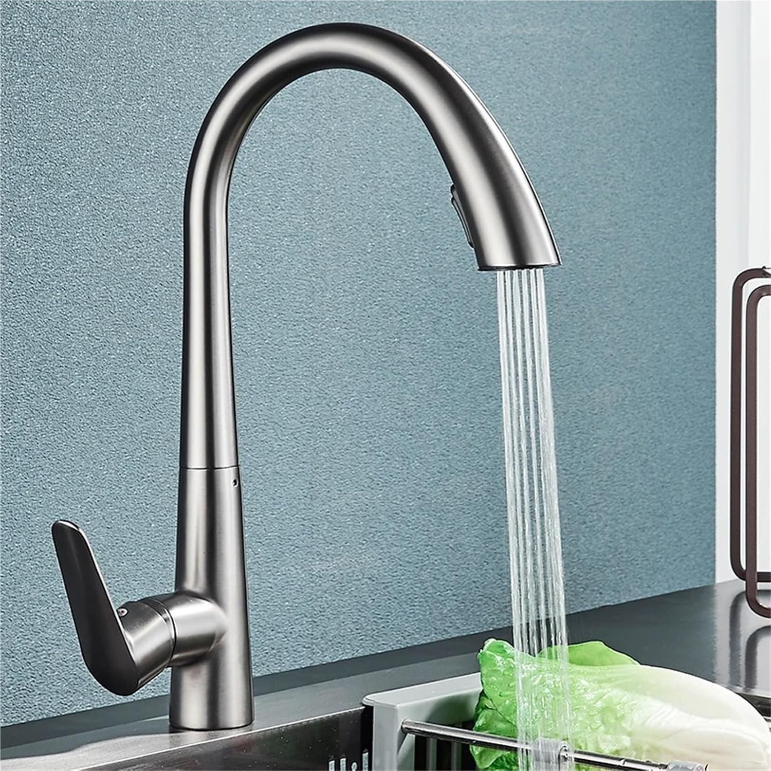Kitchen Faucet Flexible Pull Out Mixer Tap Deck Mounted 360 Swivel 2 Mode Hot Cold Water Faucets(Gray)