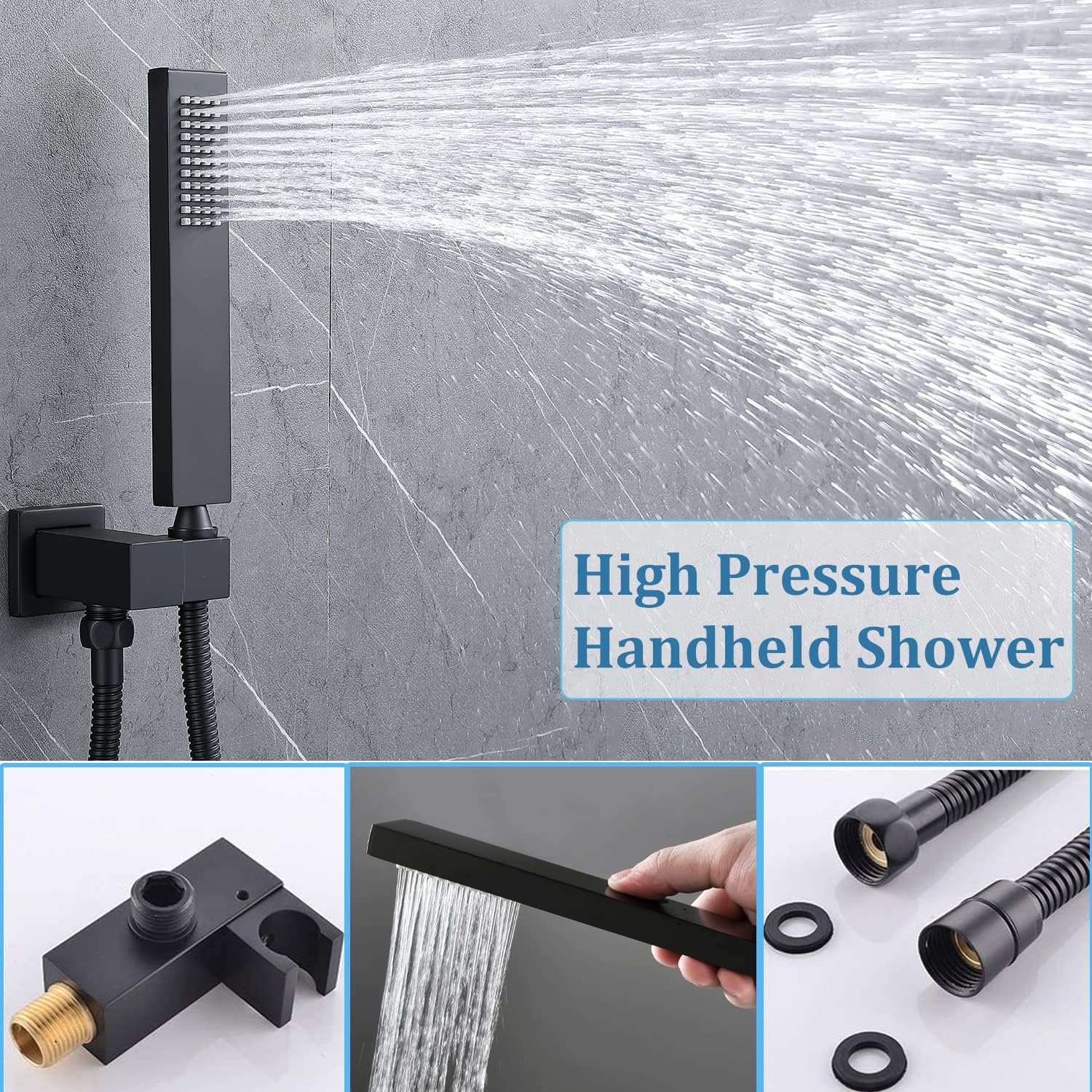 Matte Black Shower System Digital Display Full Body Shower System with 16 x 26 Inch Ceiling Rain LED Shower Head, Handheld Shower and 6 PCS Body Jets