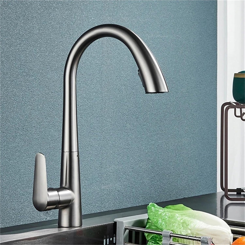 Kitchen Faucet Single Handle Pull Out Mixer Hot and Cold Water Taps Deck Mounted 360 Rotation Mixer Tap(Gray)