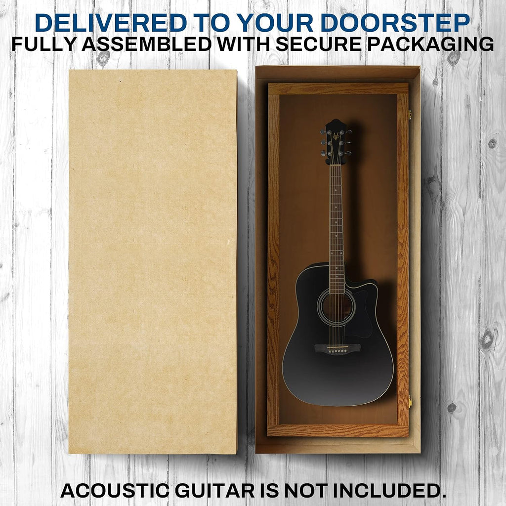 PENNZONI Acoustic Guitar Display Case - Acrylic Acoustic Guitar Case - Guitar Display Case Wall Mount, Guitar Wall Case Made from Hardwood Frame & Clear Acrylic | Natrual Oak