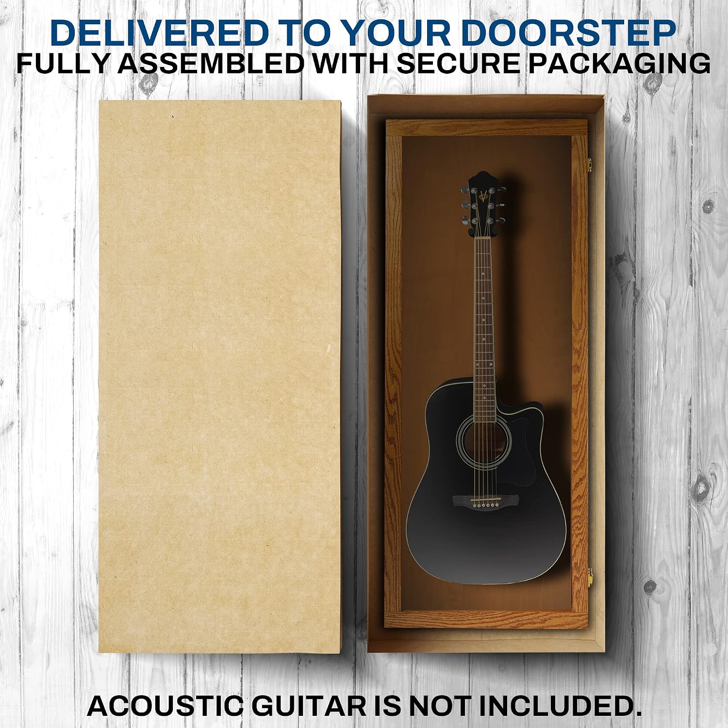 PENNZONI Acoustic Guitar Display Case - Acrylic Acoustic Guitar Case - Guitar Display Case Wall Mount, Guitar Wall Case Made from Hardwood Frame & Clear Acrylic | Natrual Oak
