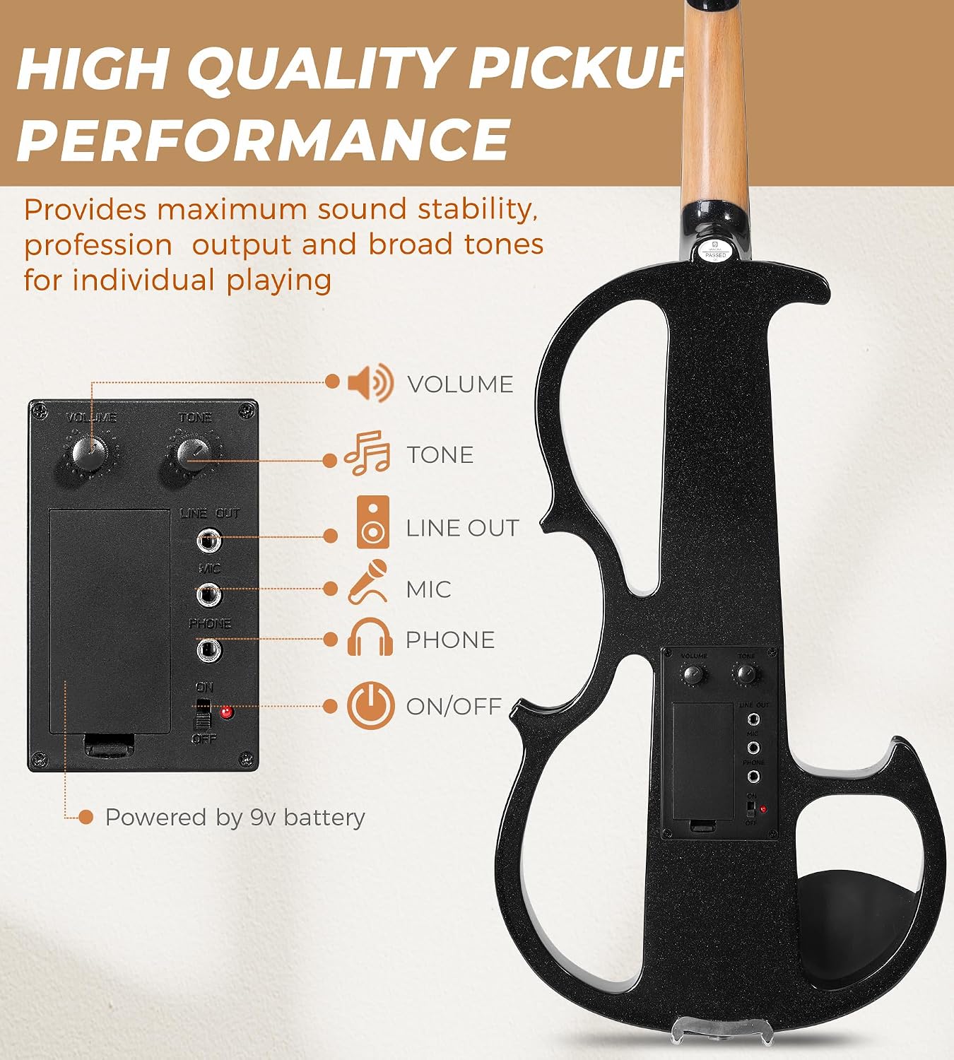 Vangoa LEFT HANDED Electric Violin 4/4 Full Size, Silent Electronic Violin Fiddle for Lefty with Solid Maple Wood Metallic, Ebony Fittings for Beginners Adults Teens Youth Students, Black