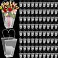 Yexiya 96 Pcs Floral Bags Large Clear Flower Bouquet Bag Bulk with Handle Transparent Florist Wedding Gift Packaging Plastic Gift Birthday Valentine's Mother's Day, 11.4 x 5.9 x 16.7 in (Clear Edge)