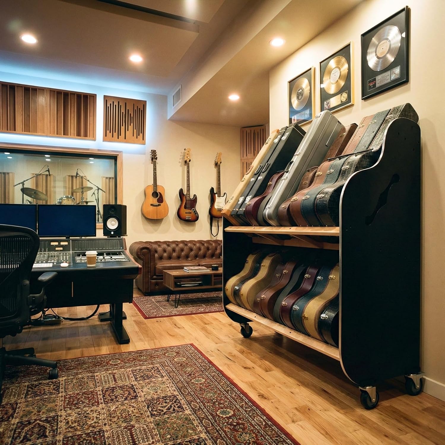 A&S Crafted Products Double-Stack Electric Guitar Case Rack - The Session-Pro | 2-Tier Storage | Made in U.S.A.