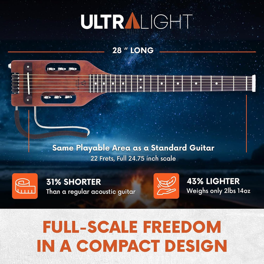 Traveler Guitar Ultra-Light Acoustic Guitar | Portable Acoustic-Electric Guitar | Full 24 3/4' Scale with Custom Gig Bag | D'Addario Phosphor Bronze Acoustic Guitar Strings and D'Addario Accessory Set