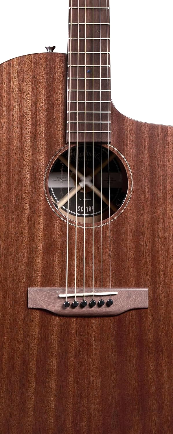 Martin SC-10E Modern Sapele Road Series Acoustic-Electric Guitar – All-Sapele Body | Satin Finish | Sure Align® Neck System | E1 Electronics with Built-In Tuner | Softshell Case Included