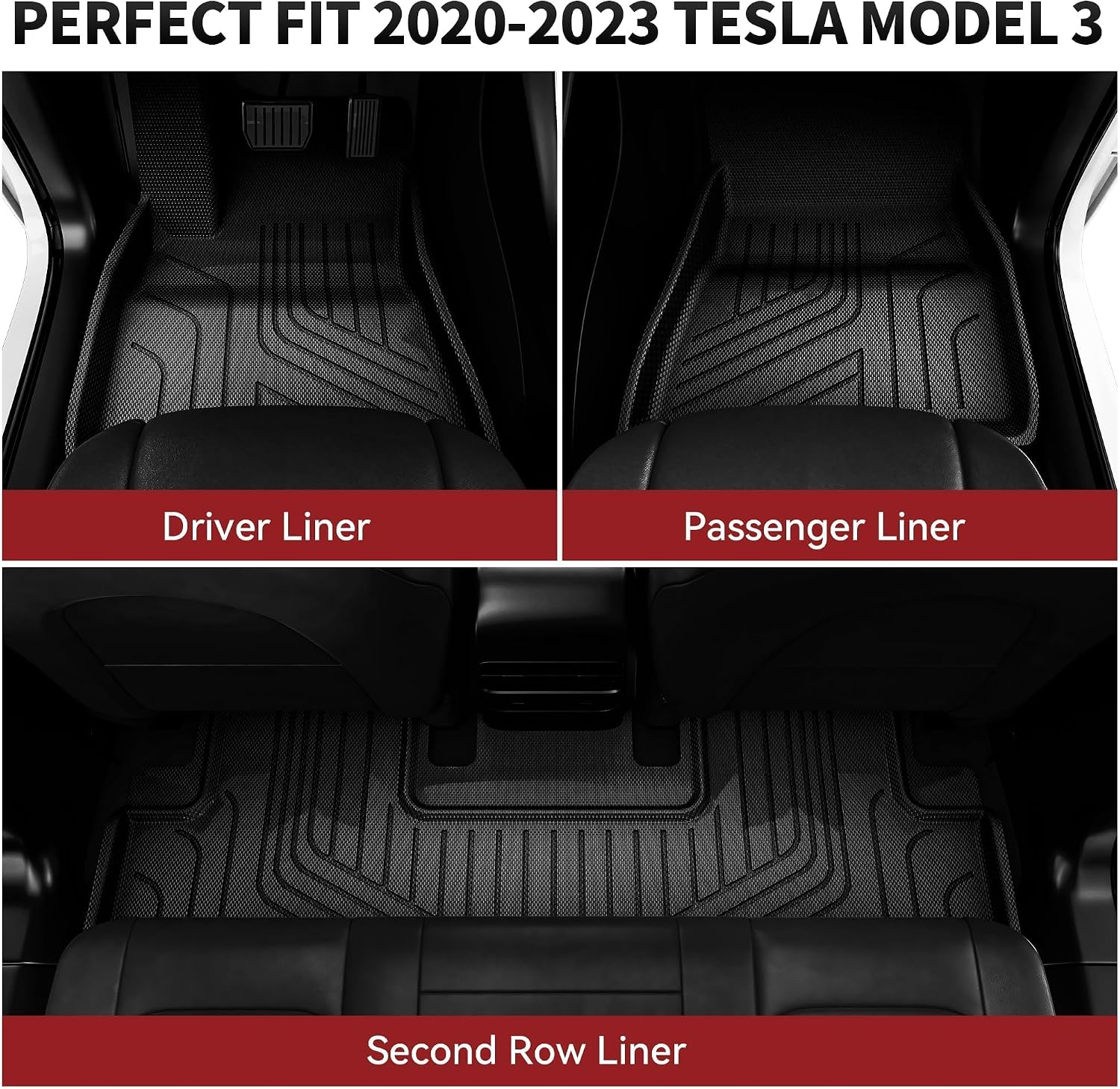 YITAMOTOR Tesla Model 3 Floor Mats Full Set Custom Fit 2020-2023 All-Weather Cargo Liners Rear Cargo Tray Trunk Floor Mat Interior Accessories, Black