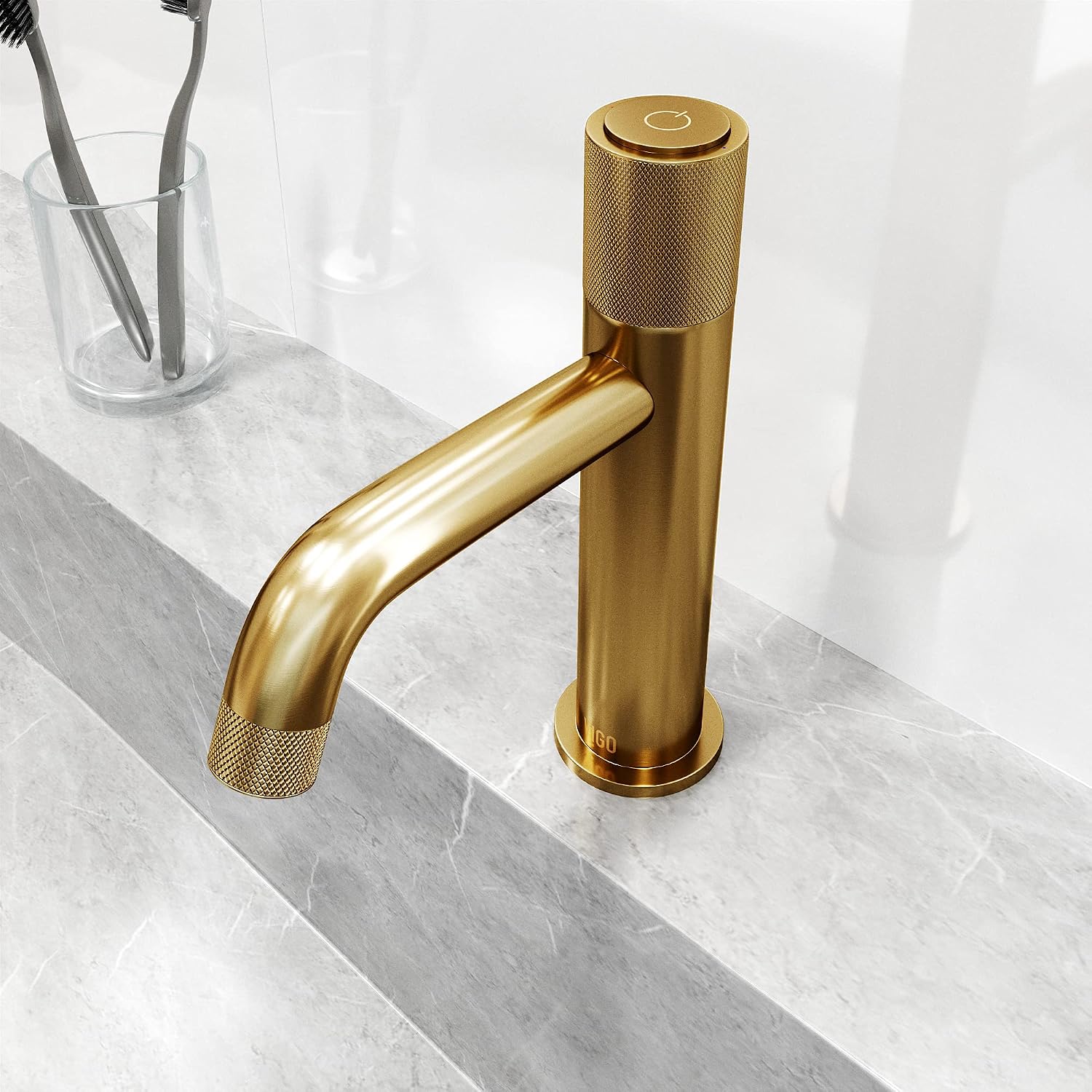 VIGO Apollo Single-Handle Single-Hole Mount Bathroom Sink Faucet, 8-Inch, Matte Brushed Gold, Modern Design, Solid Brass, 1.2 GPM WaterSense & Ceramic Disc Valve, Corrosion-Resistant