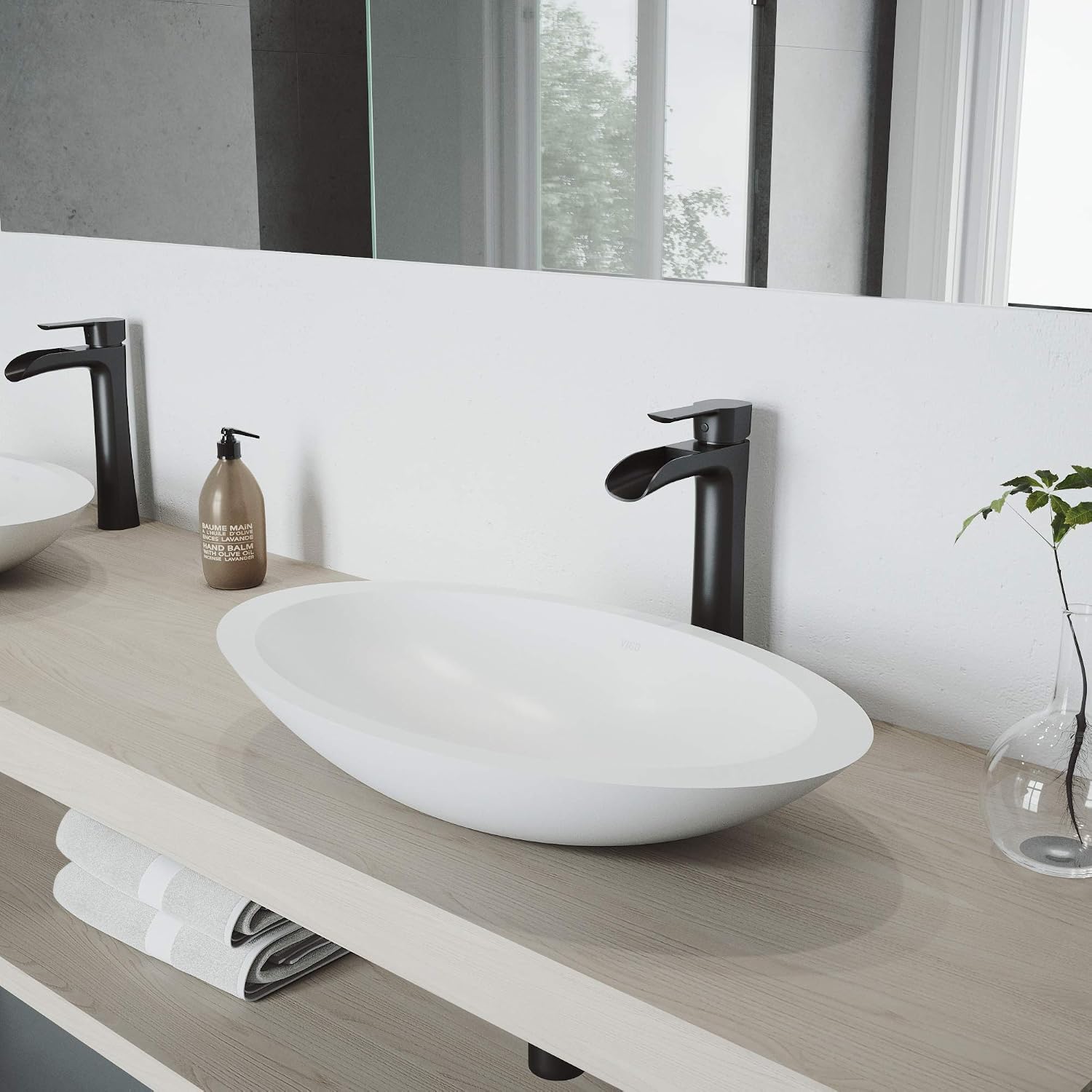 VIGO Niko Waterfall Single-Handle Single-Hole Mount Vessel Bathroom Sink Faucet, 11-Inch, Matte Black, Modern Design, Solid Brass, 1.2 GPM WaterSense & Ceramic Disc Valve - VG03024MB