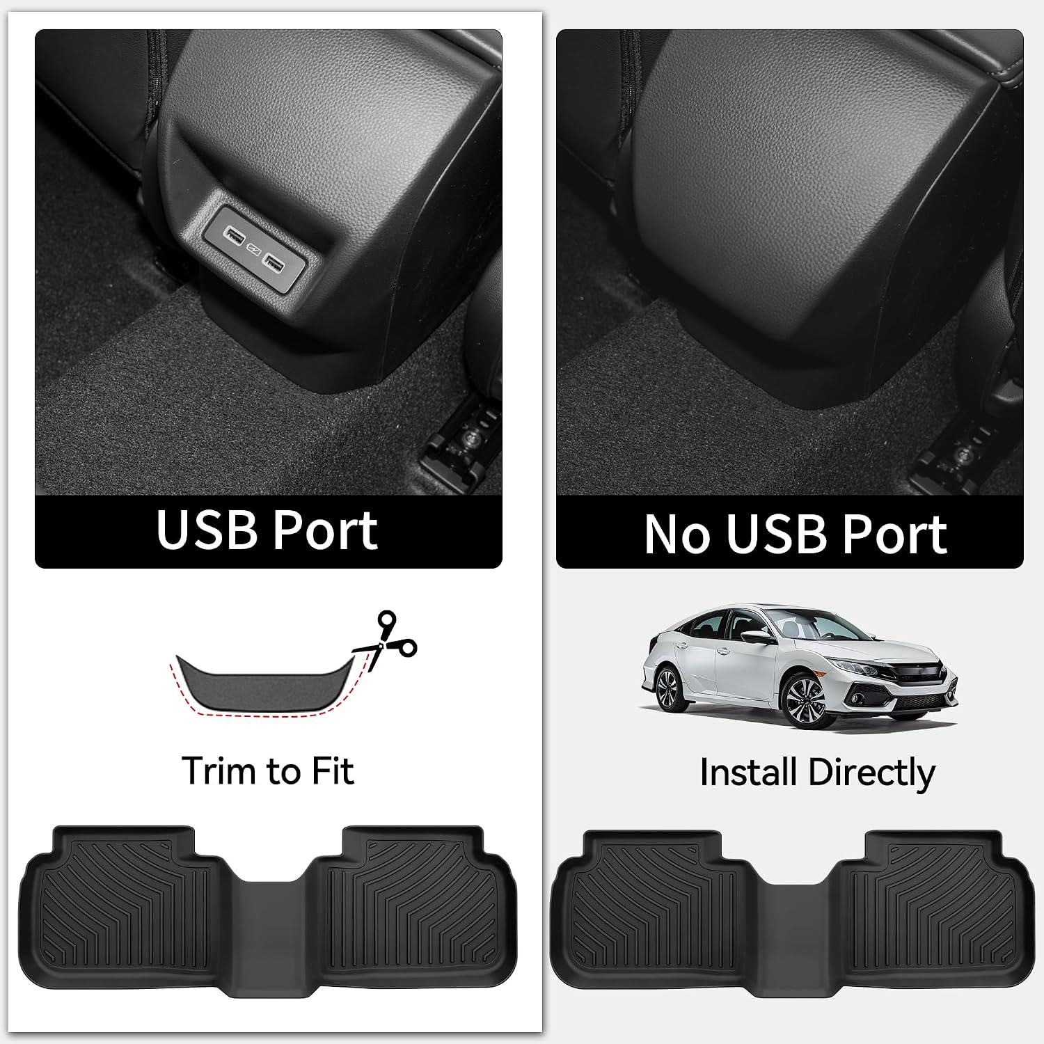 OEDRO Floor Mats Fit for 2026 2025-2022 11th Gen Honda Civic Sedan Sport/Touring/Si/EX/EX-L/LX, Custom Fit Gas/Hybrid, All Weather TPE Car Floor Liners Accessories, 1st and 2nd Row with Cargo Liner