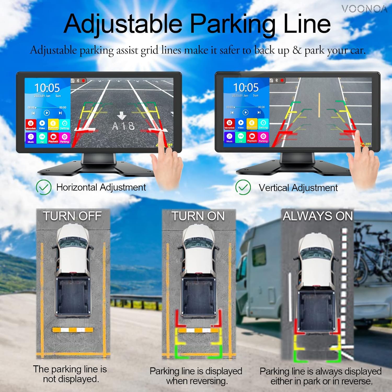 4K RV Backup Camera System 10.36' Quad Split Touch Screen Monitor with 4 1080P Rear Side View Camera, DVR Recording Bluetooth MP3 MP5 IP69 Waterproof Night Vision for RV Truck Trailer Tractor