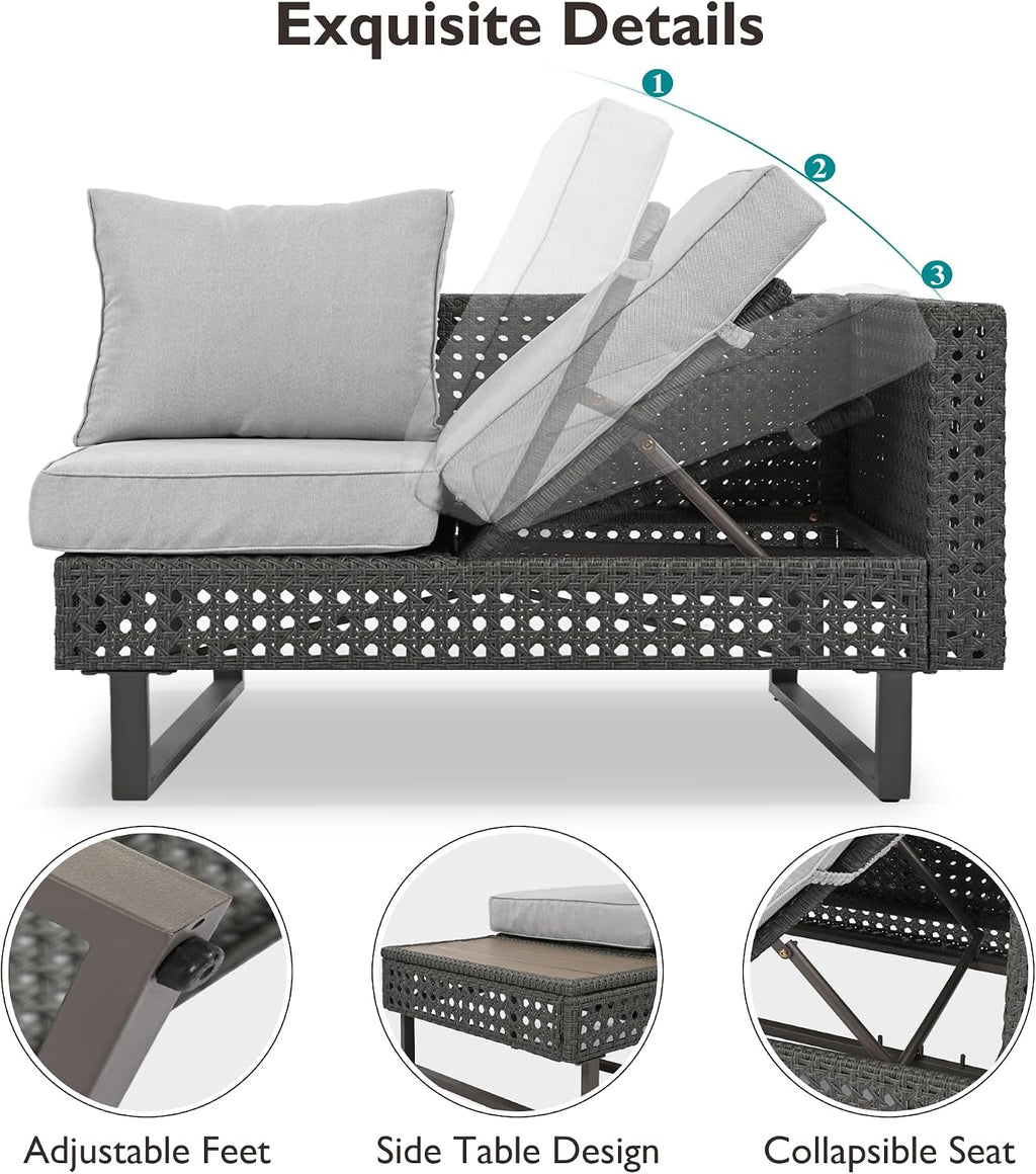 Boho Patio Furniture Set with Small Outdoor Table, Patio Bar Set w/ Sillas para Balcon, Sillas para Patio Exterior, Adjustable Backrest, Ice Bucket Table, All-Weather Wicker (Grey+Brown+Yellow)