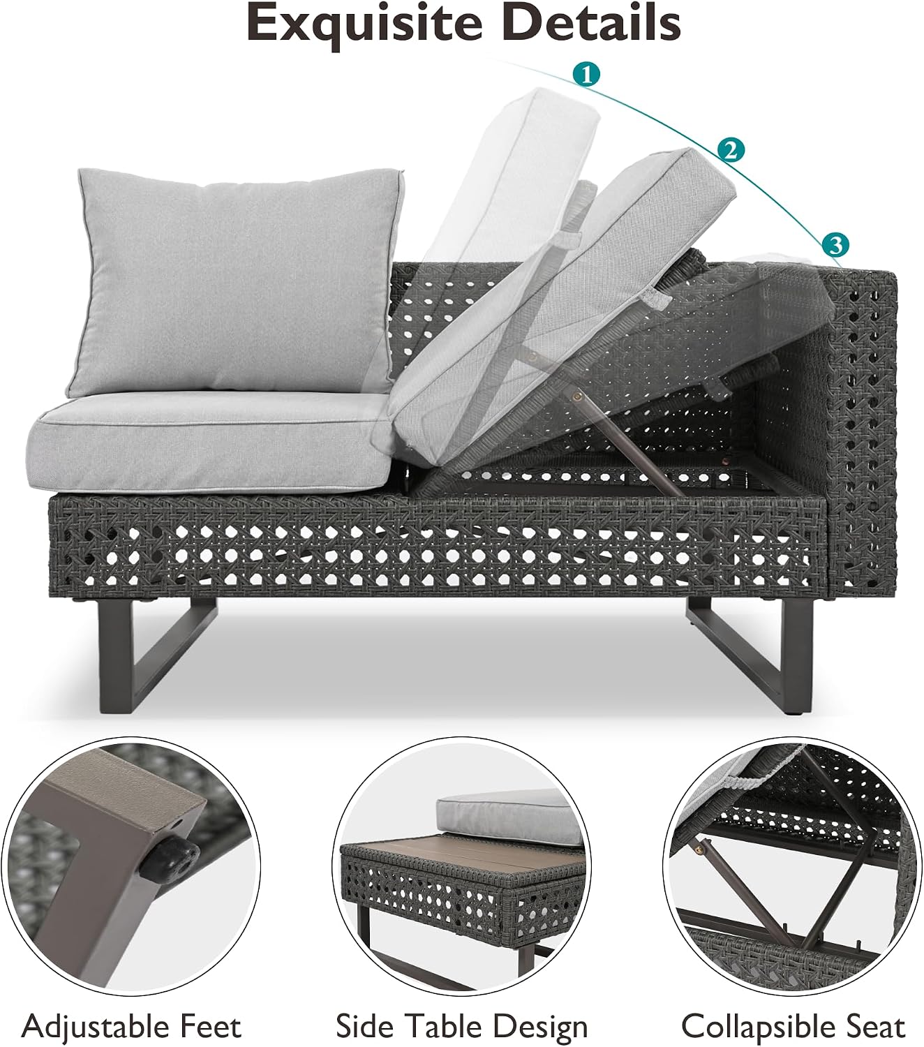 Boho Patio Furniture Set with Small Outdoor Table, Patio Bar Set w/ Sillas para Balcon, Sillas para Patio Exterior, Adjustable Backrest, Ice Bucket Table, All-Weather Wicker (Grey+Brown+Yellow)
