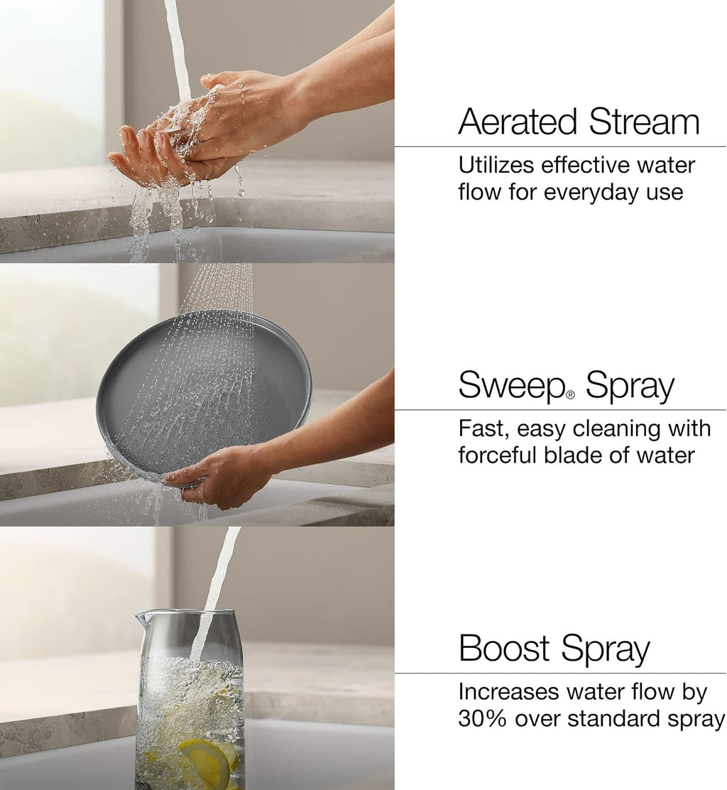 KOHLER K-R22745-SD-VS Semi-Professional Kitchen Sink Faucets with Soap Dispenser, Commercial Kitchen Faucets with Pull Down Sprayer, Vibrant Stainless