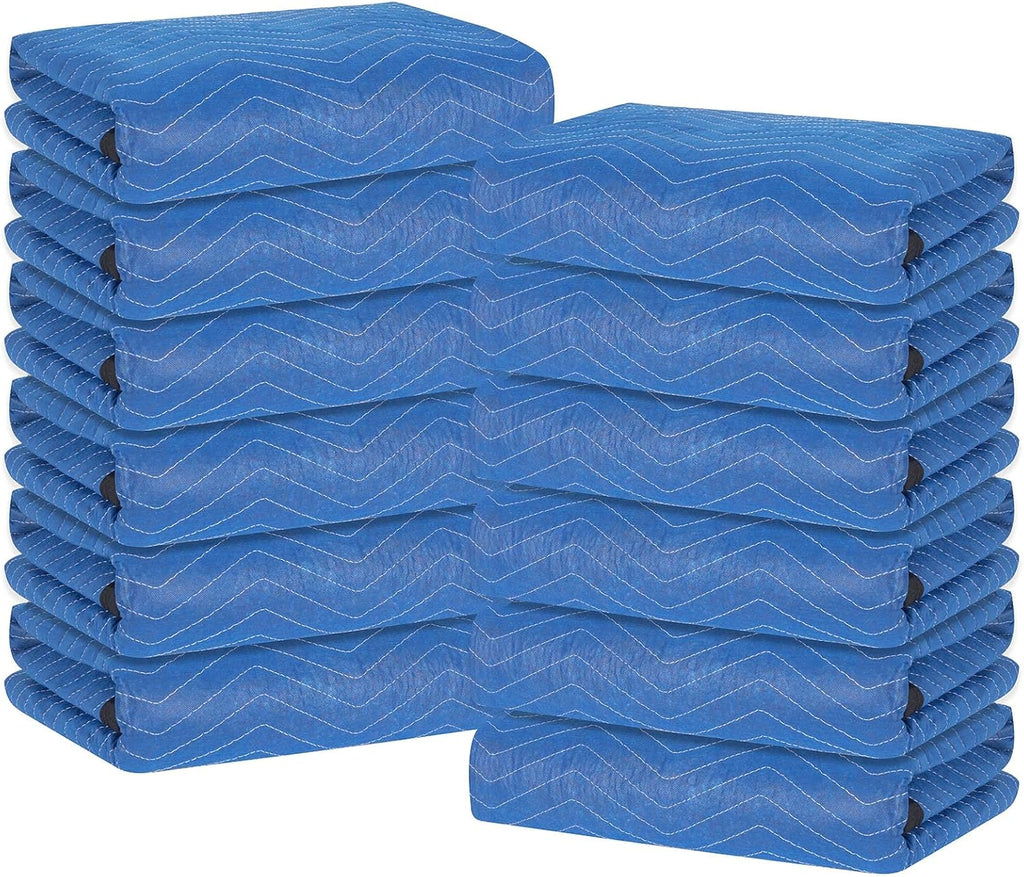 Moving Blankets 12 Packs, Extra Large 80'x72' Furniture Moving Pads, Reusable Packing Blankets, Professional Quilted Furniture Shipping & Storage Pads for Couch Desk Cabinet Appliances, Blue and Black