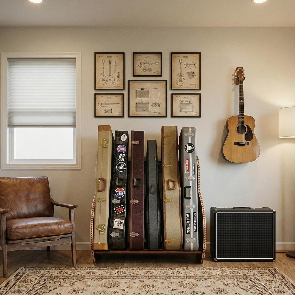 A&S Crafted Products Guitar Case Rack for Acoustics & Electrics - The Studio Deluxe (Regular) | Walnut | Made in U.S.A.