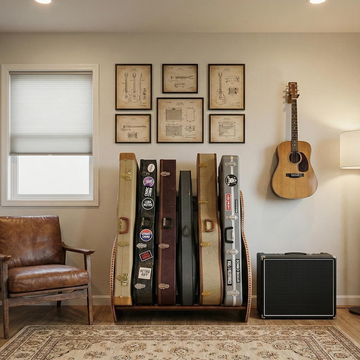 A&S Crafted Products Guitar Case Rack for Acoustics & Electrics - The Studio Deluxe (Regular) | Walnut | Made in U.S.A.