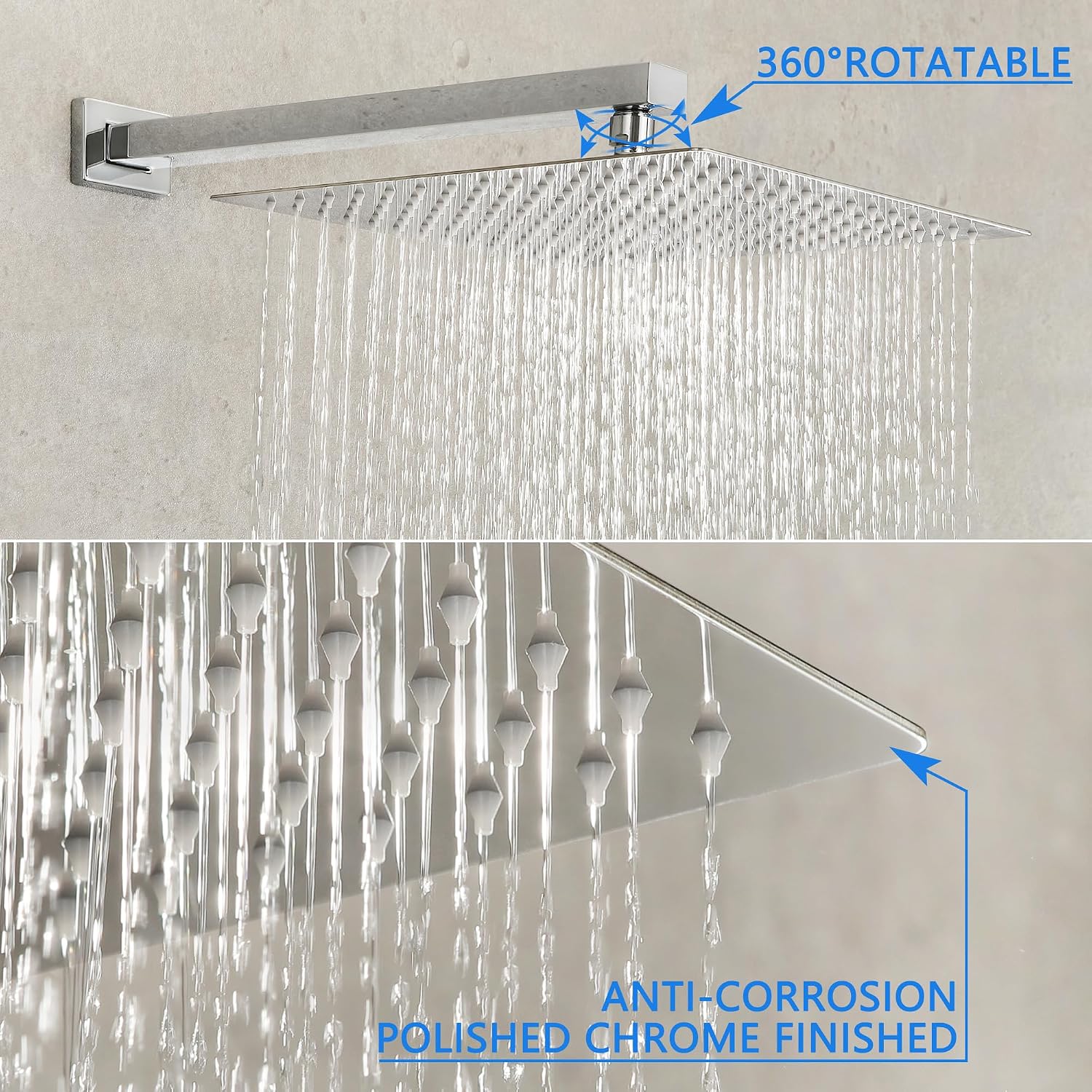 SKWOLL Shower Faucet Set Polished Chrome, Wall Mount 12 Inch Rainfall Shower Head with Handheld, 2 Function Shower Mixer Valve Kit Digital Display Included