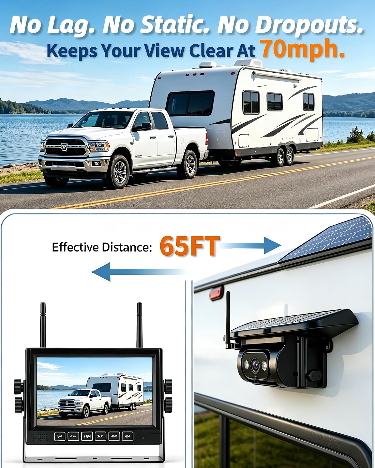 HD 1080P Dual Wireless Backup Camera: 1-Second Magnetic Easy Install RV Backup Camera with 7-inch Split-Screen DVR Monitor - 15200mAh Solar Battery, Up to 3-Day Trip for RV Camping & Travel Trailers