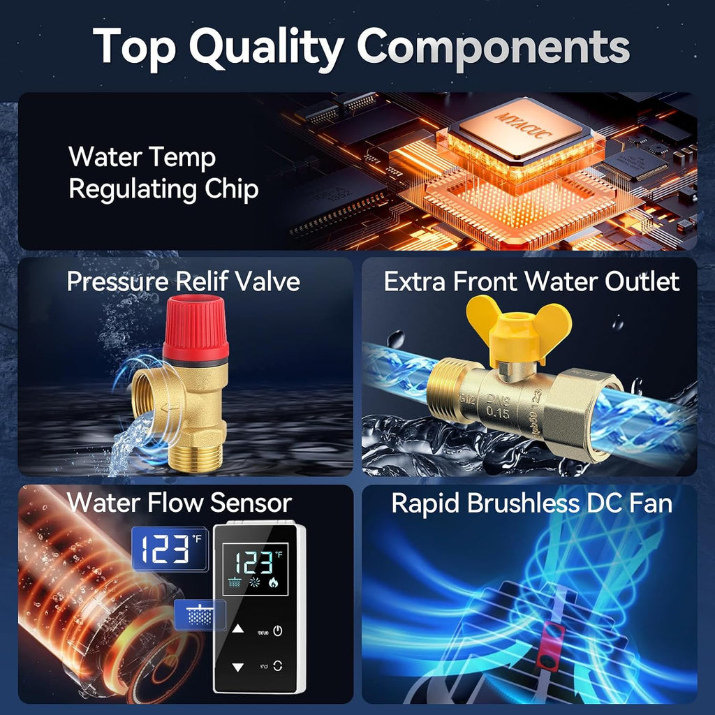 RV Tankless Water Heater Propane, MYACUC High Altitude Available CSA Certified Instant On Demand Hot Water Heater with 15' x 15' Door for Camper, Outside & Inside Dual Water Outlet
