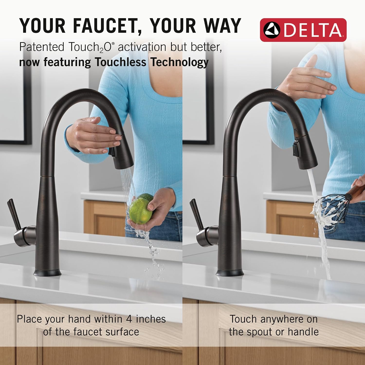 Delta Essa Touchless Kitchen Faucet with Touch Technology, Oil Rubbed Bronze Kitchen Sink Faucet with Pull Down Sprayer, Single Hole, Venetian Bronze 9113TL-RB-DST