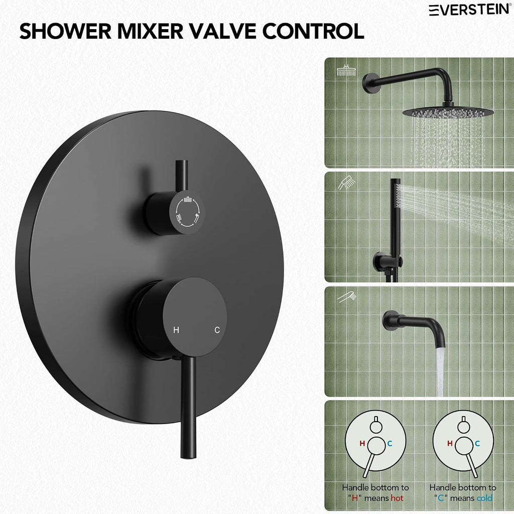 10' High-Pressure Rainfall Shower System with Handheld Spray, Wall Mount Bathroom Shower Faucet Set with Tub Spout (Matte Black)