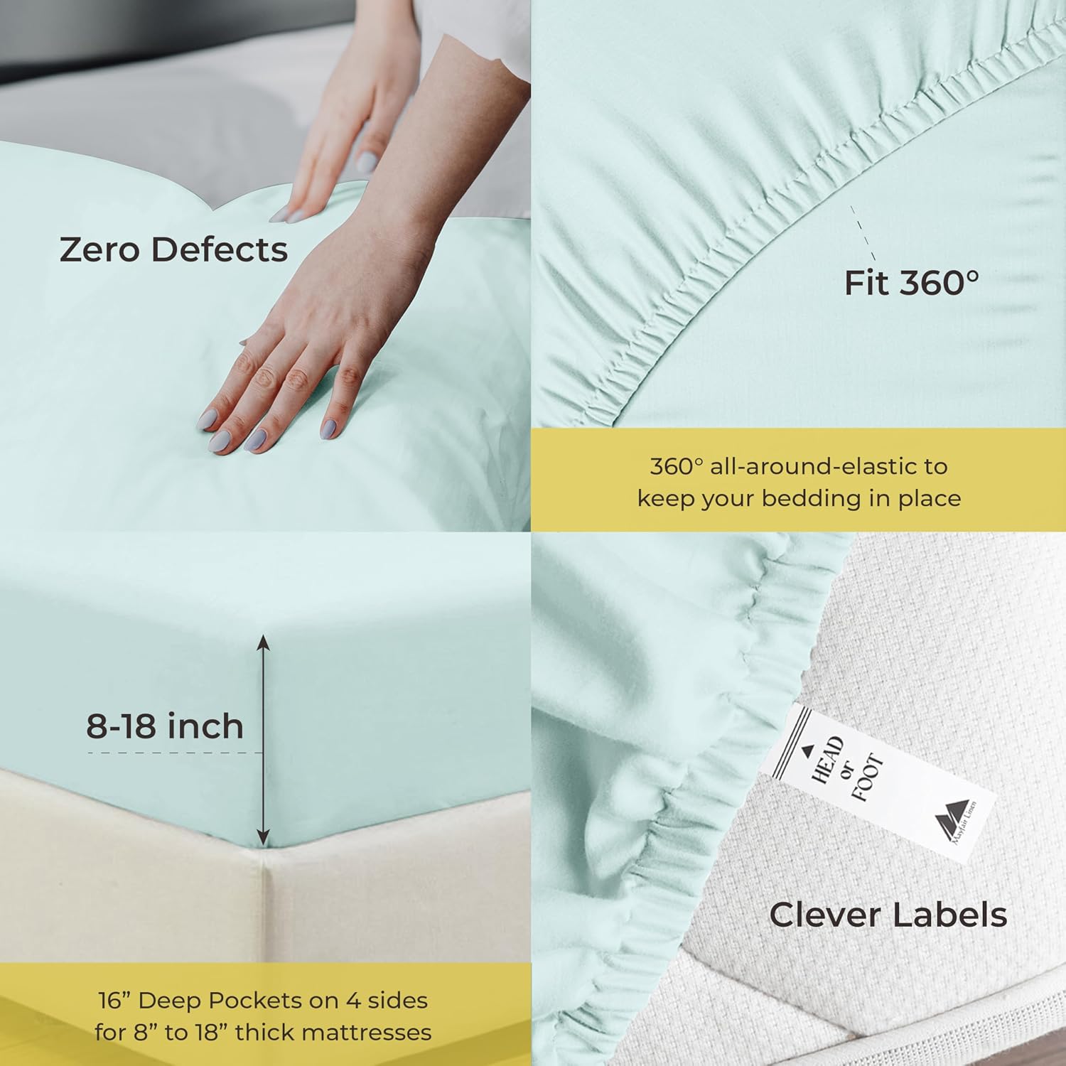 Mayfair Linen 100% Pure Egyptian Cotton Sheet King Size - Luxury 1000 Series Grandiose Collection King Size Sheets Set (4 PC, Sea Foam), 16' Deep Pocket Sateen Weave Soft Cooling Hotel Bed Sheets Set