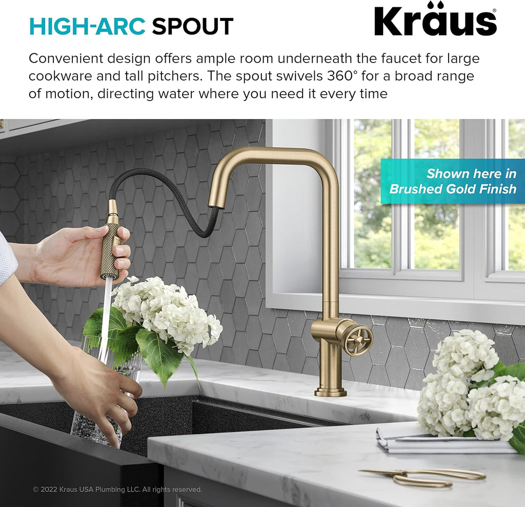KRAUS Urbix Industrial Pull-Down Single Handle Kitchen Faucet in Spot-Free Stainless Steel, KPF-3126SFS