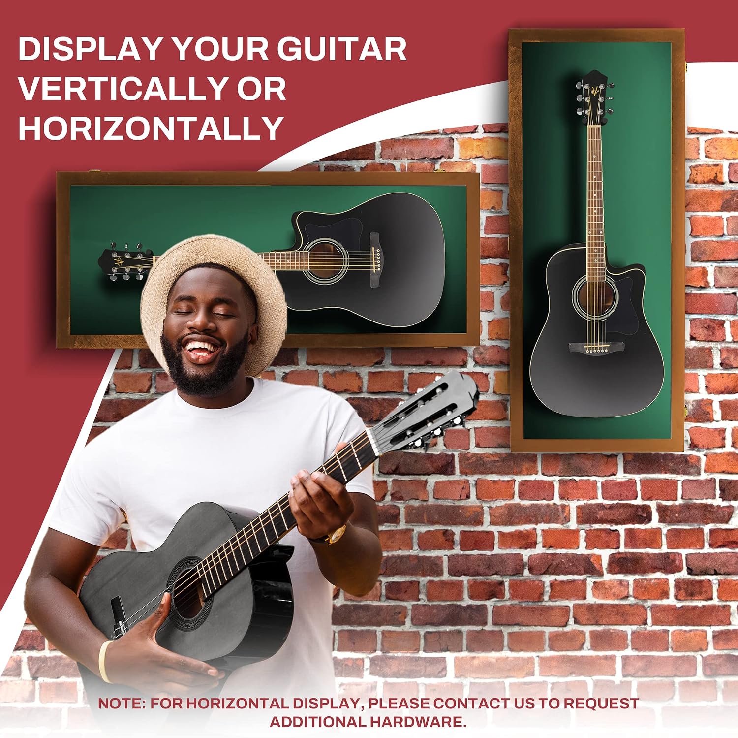 PENNZONI Acoustic Guitar Display Case - Acrylic Acoustic Guitar Case - Guitar Display Case Wall Mount Made from Hardwood Frame & Clear Acrylic - Walnut w/Felt Green