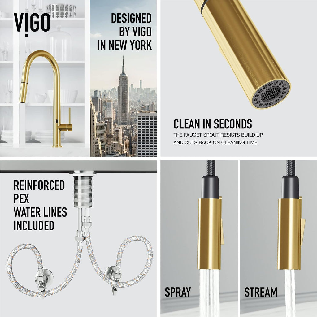 VIGO Greenwich Single-Handle Pull-Down Sprayer Kitchen Faucet with Touchless Sensor in Matte Brushed Gold VG02029MGS