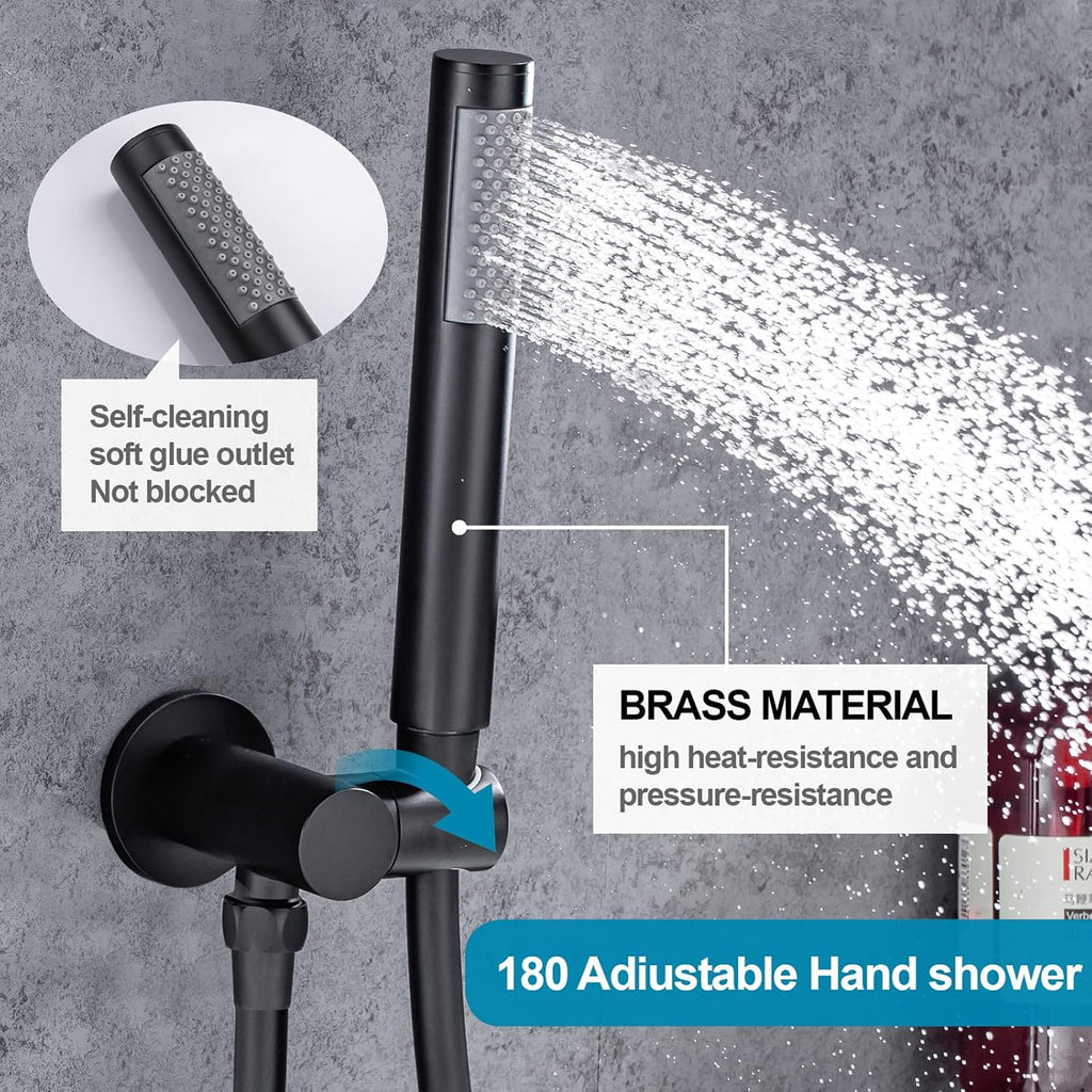 AZOS Wall Mounted Bathtub Faucet with Handheld Shower, High Flow Rate Tub Filler Faucet Set with 360° Swivel Spout Fixtures, Matte Black Tub Faucets