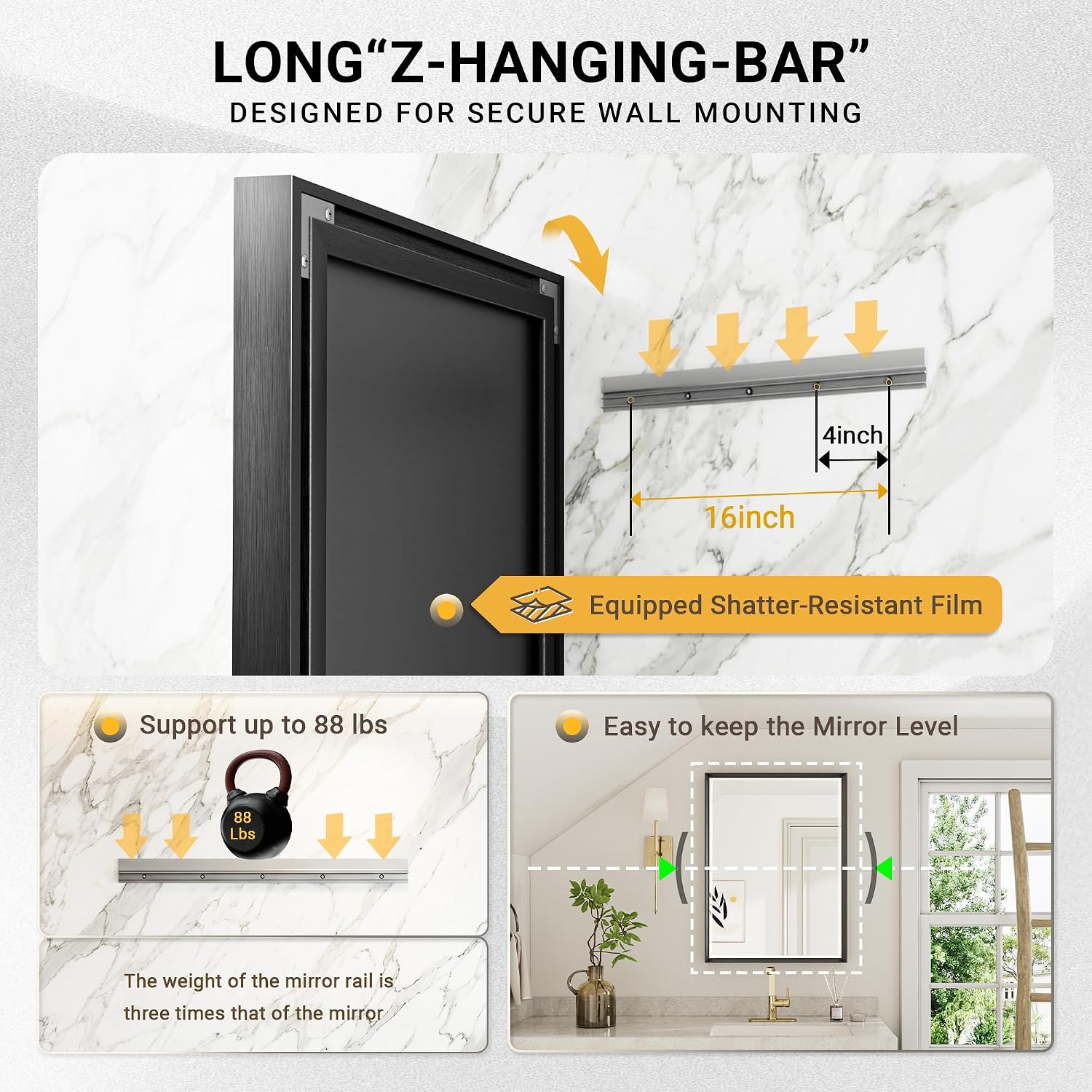 40 x 30 Black Framed Mirror for Bathroom, Beveled Black Bathroom Vanity Mirror Anti-Rust, Shatterproof Matte Black Rectangle Metal Frame Mirror, Vertical/Horizontal Large Wall-Mounted Mirrors