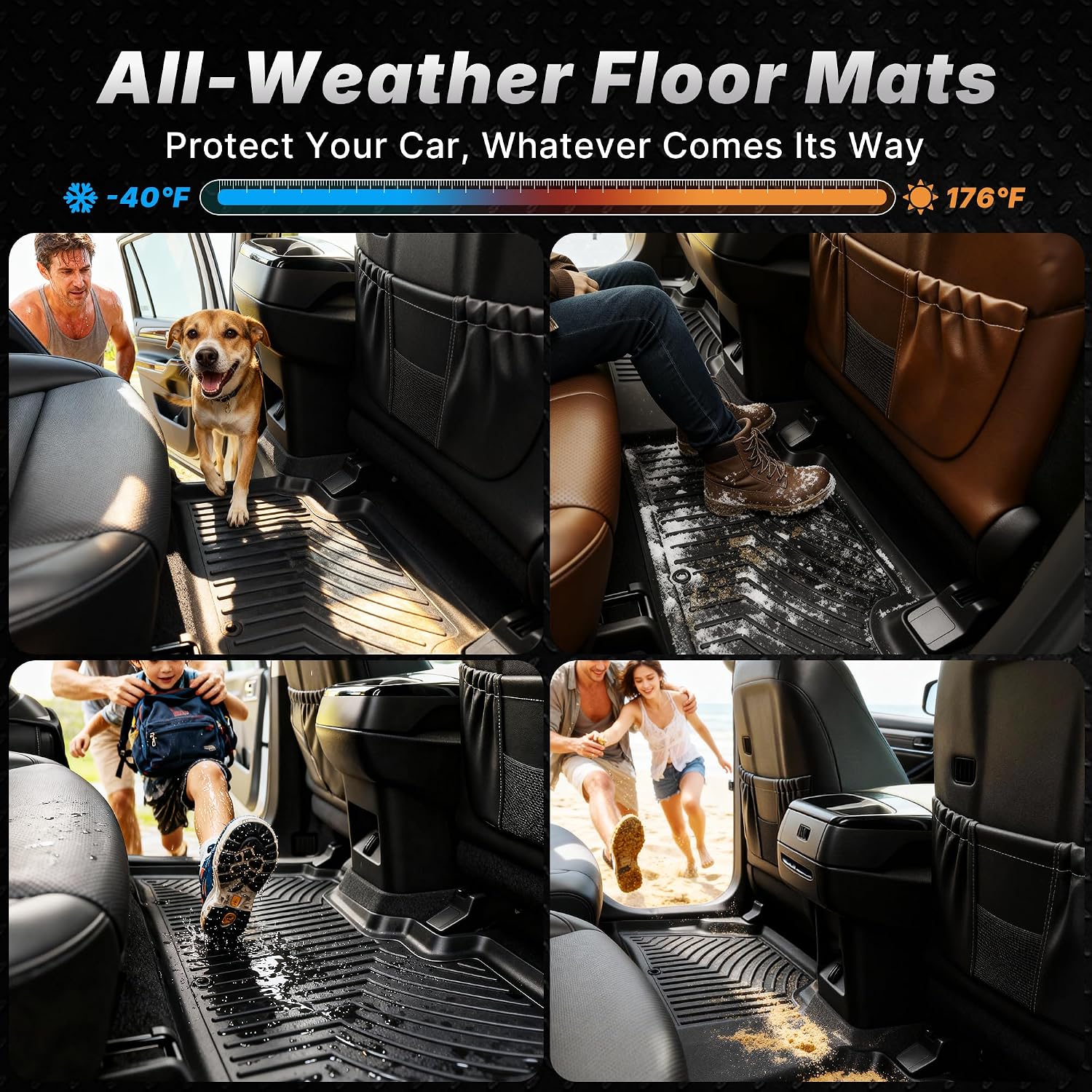 OEDRO Floor Mats for 2017-2022 Honda CR-V, Unique Black TPE All-Weather Honda CR-V Floor Liners, Includes 1st and 2nd Row: Front, Rear, Full Set Liners