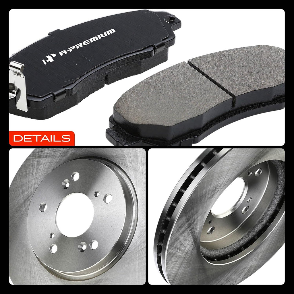 A-Premium Front Vented & Rear Solid Disc Brake Rotors + Ceramic Pads Kit Compatible with Select Acura and Honda Models - RDX 2010-2012, CR-V 2007-2016, 12-PC Set