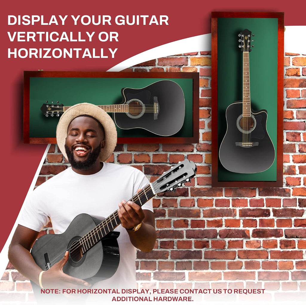 PENNZONI Acoustic Guitar Display Case - Acrylic Acoustic Guitar Case - Guitar Display Case Wall Mount Made from Hardwood Frame & Clear Acrylic - Cherry w/ Felt Green