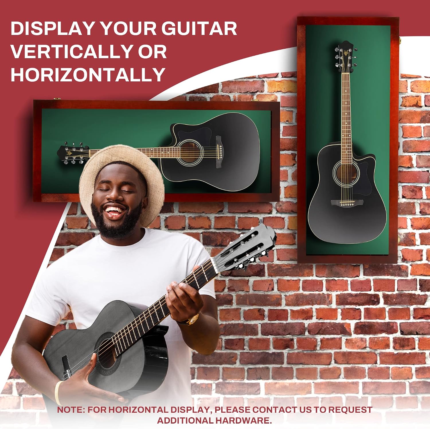 PENNZONI Acoustic Guitar Display Case - Acrylic Acoustic Guitar Case - Guitar Display Case Wall Mount Made from Hardwood Frame & Clear Acrylic - Cherry w/ Felt Green