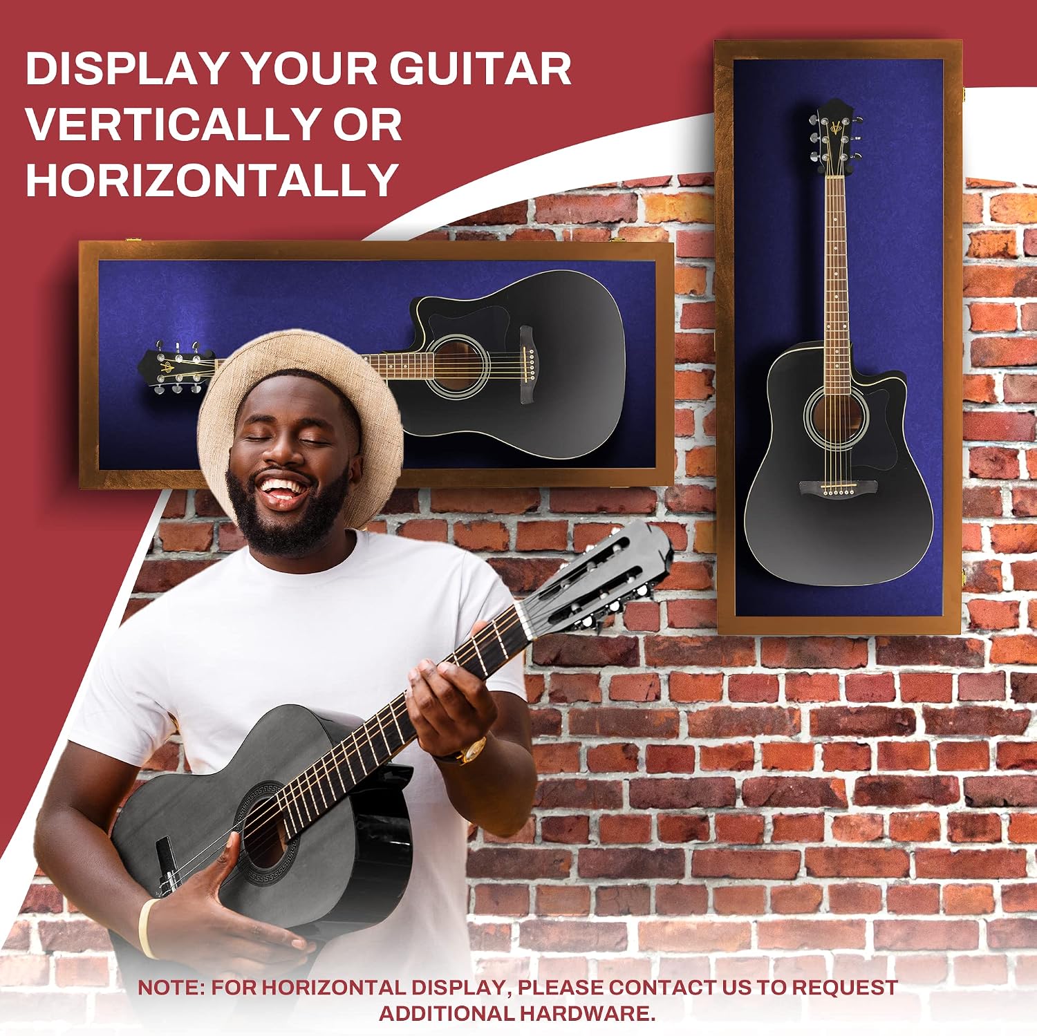 PENNZONI Acoustic Guitar Display Case - Acrylic Acoustic Guitar Case - Guitar Display Case Wall Mount Made from Hardwood Frame & Clear Acrylic - Walnut w/Felt Blue