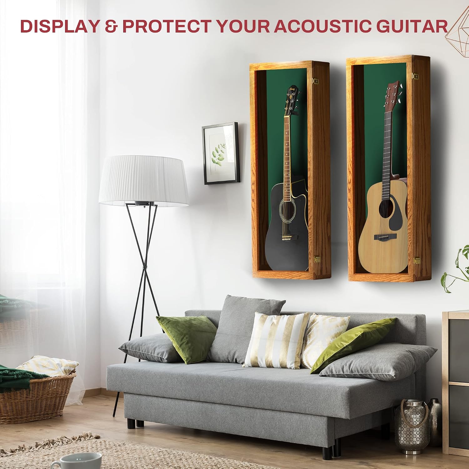 PENNZONI Acoustic Guitar Display Case - Acrylic Acoustic Guitar Case - Guitar Display Case Wall Mount, Guitar Wall Case Made from Hardwood Frame & Clear Acrylic | Natrual Oak