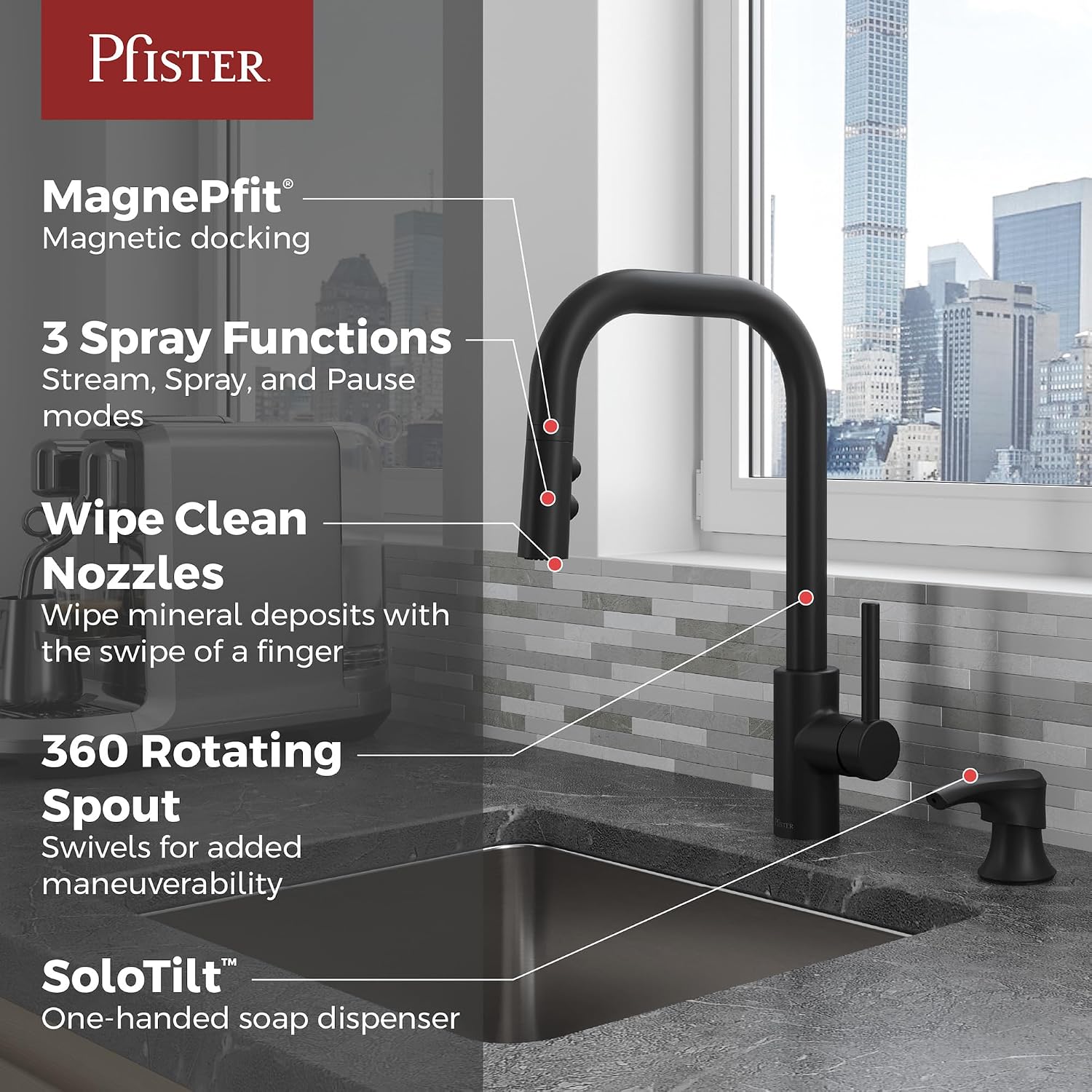 Pfister Zanna 1-Handle Pull-Down Kitchen Faucet in Matte Black