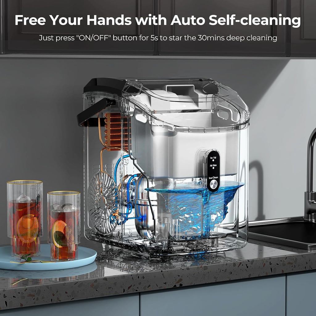 Nugget Ice Maker Countertop, 35.5Lbs/24Hrs Chewable Sonic Ice Machine with Self-Cleaning, Handle, Water Tank, Quiet Operation & Portable Pellet Ice Maker for Home, Office, Kitchen, Bar, Black